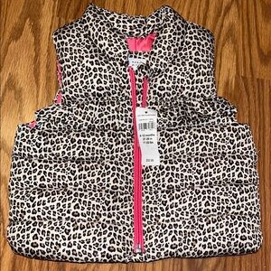 Baby Gap Leopard Print Puffer Vest w/ruffle pink Accents Size 6-12 months NWT